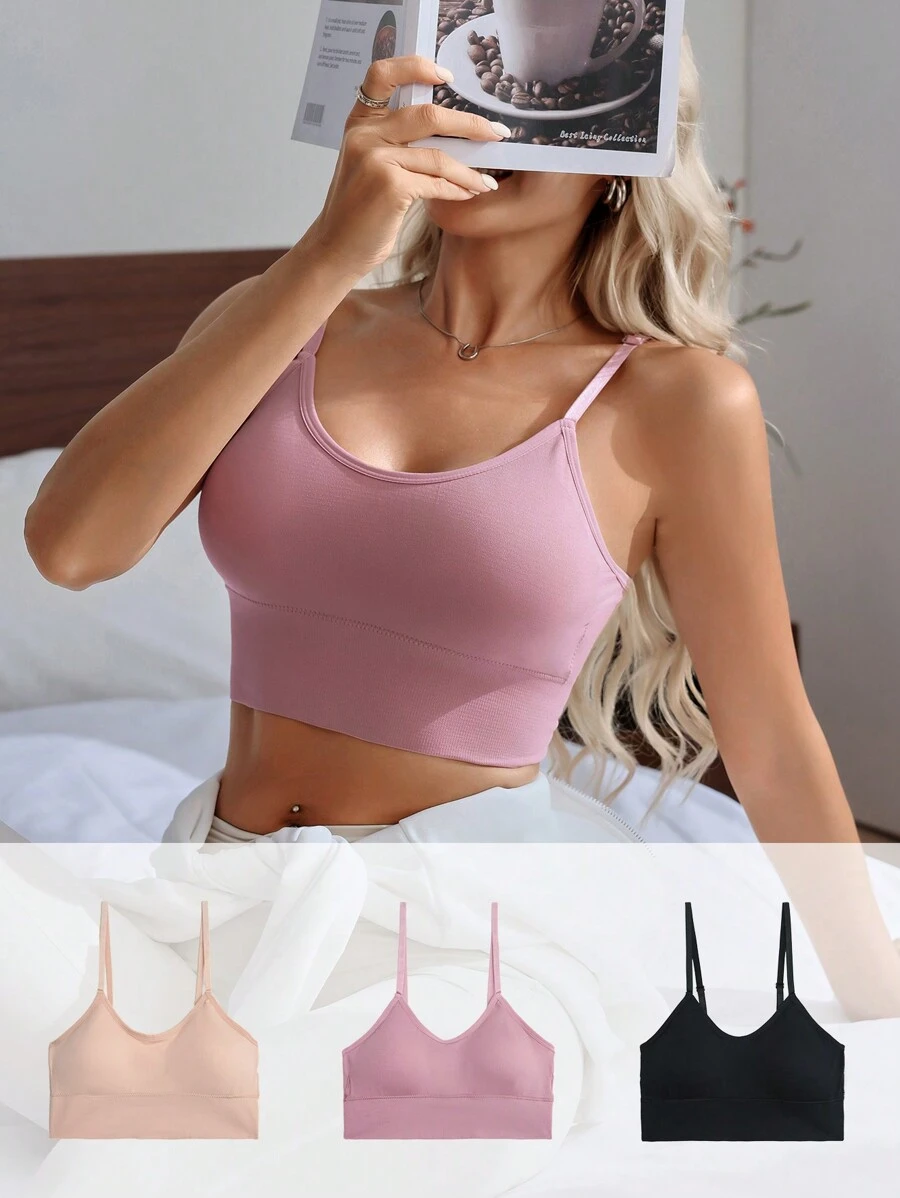 3pcs/Set Women Seamless Solid Color Camisole Bras - Multicolor - View 1