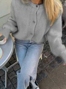 Siren Gaze Suéter de cárdigan casual con mangas largas y hombros caídos de unicolor y esponjoso para mujer, para otoño e invierno, tops de manga larga