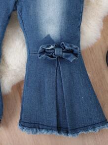 SHEIN 女婴休闲时尚街头棒球夹克和喇叭裤套装，春秋 - 玫紅色 - 查看 7