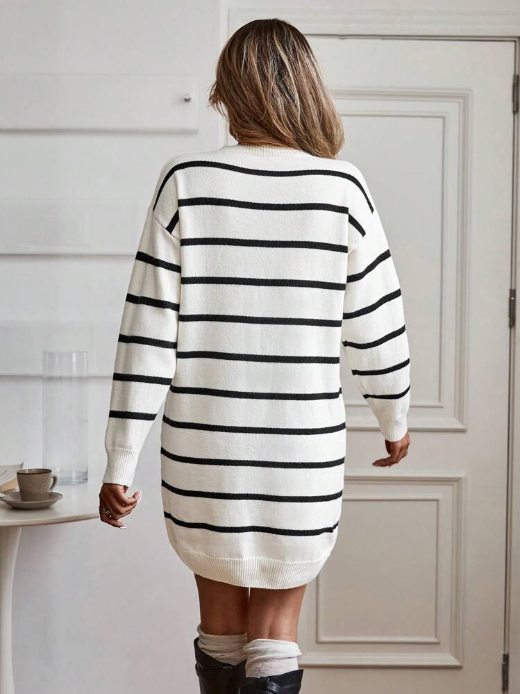 SHEIN LUNE 1pc Women's Striped Black & White Knit Sweater Dress | SHEIN USA