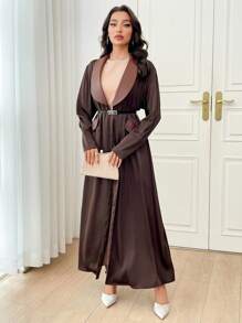 Al Najma 优雅的彩色块长袍连衣裙，带披肩领，秋季，休闲超长适中的长袖长袍长袍，适合休闲日常/晚会