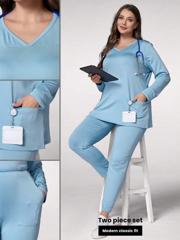 TaskEZ Set de exfoliant uniform cu mâneci lungi și pantaloni de mărime uni