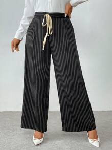 Calvaya Pantalones de traje a rayas con bolsillos anudados y talla grande
