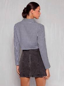 Glamine Women's Fall Winter Houndstooth Pattern Jacket With Notched Collar And Buttons - Black and White - View 2
