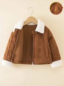 SHEIN Abrigo acolchado con estampado de lunares para niña joven, abrigo acolchado cálido para uso al aire libre, fiestas, escuela, uso diario - Marrón - Ver 3
