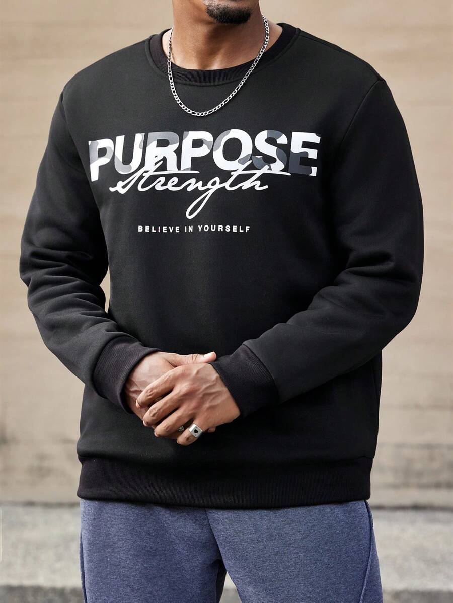 Manfinity Homme XL Men's Street Style Camouflage Logo Printed Black Pullover Hoodie, Spring Autumn - Black - View 1