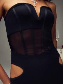 SHEIN Unity 极简主义轮廓性感抹胸迷你连衣裙 - 黑色 - 查看 6