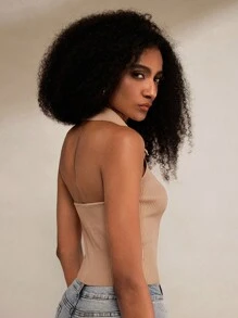Forever 21 Casual top met haltergebreide mouwen en knoopsluiting voor dames, zomer
