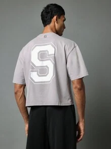 SUMWON Áo thun crop fit washed có in hình họa tiết ở lưng - Màu Xám nhạt - Xem 1