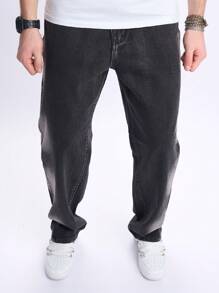 Manfinity EMRG Jeans diritti con gamba ampia e lavaggio sfumato, stile casual da uomo