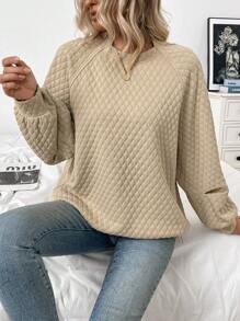 SHEIN Unity 2024 New Vintage Asymmetrical Neckline Textured Sweatshirt Fall Cloth For Women - Apricot - View 5