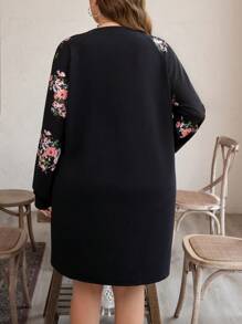SHEIN LUNE Plus Size Women Floral Print Long Sleeve Knee-Length Loose Casual Dress For Autumn Holiday Outfit Holiday Party Dress Plus Dress