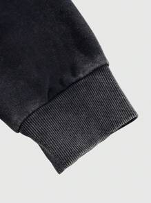 ROMWE MEN Street Life Men's Casual Floral Pattern Hoodie - Black - View 3