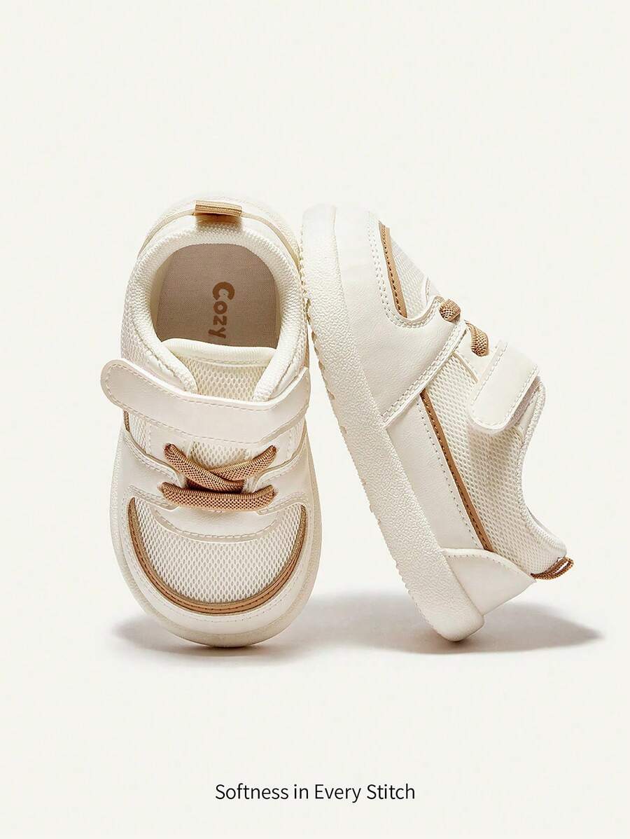 Cozy Pixies 兒童中性款白色卡其網布平底鞋,時尚設計,透氣舒適,適合日常穿著和運動 - 卡其色 - 查看 1