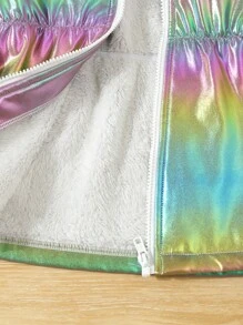 1pc Hooded Color-Changing Fuzzy Casual Zipper Front Cardigan For Young Girl