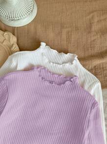 SHEIN Leap Crew Young Girl Cheapest Buy 1 Get 1 Free 2 Pieces/Set Casual Basic All-Match Wave Trim Stand Collar Long Sleeve Solid Color Top 2pcs/Set,Autumn And Winter,Great For Casual & Daily Wear & School Daily,College Style, Back-To-School,Party Fall (10),Winter (5),White