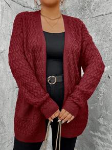 Calvaya 大码女式纯色落肩长袖宽松休闲开衫，秋冬季新年衣服 - 紅色 - 查看 4