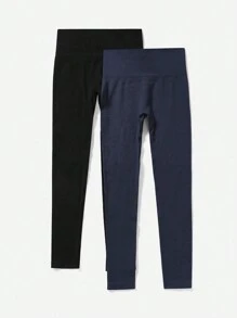 Easithlete High Waist Solid Color Yoga Leggings Two Pieces - Multicolor - View 5