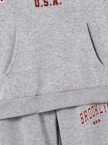 SHEIN 2pcs/Set Tween Girl Casual American College Street Cool Letter Printed Hoodie Sweatshirt & Pants, Suitable For Fall Winter School Holiday Wear