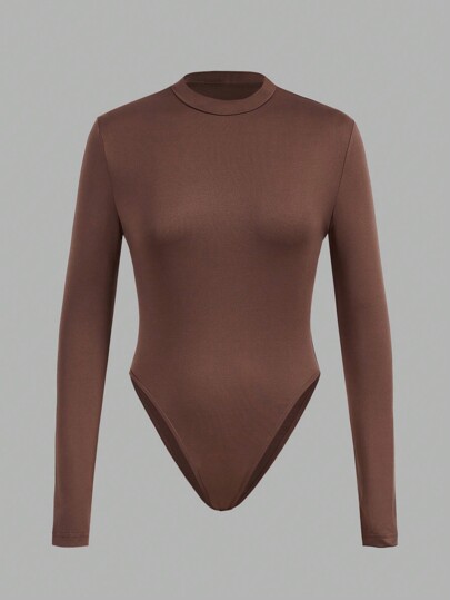 SHEIN EZwear 3pcs/Set Plus Size Casual Minimalist Turtleneck Long Sleeve Bodysuit, Suitable For Autumn/Winter, Spring Break