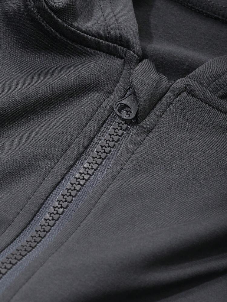 Solid Color Zipper Hooded Top For Tween Girl, For Fall