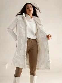 Anewsta Women's Detachable Hooded Embroidered Beige Long Jacket - Beige - View 6