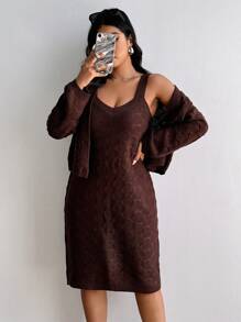 Flirla 2pcs Plus Size Women Pullover Sweater Set, Autunm Winter Fall Cloth For Women - Coffee Brown - View 3