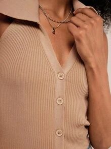 Forever 21 Casual top met haltergebreide mouwen en knoopsluiting voor dames, zomer