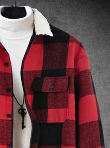 Manfinity Homme 男士休闲格子保暖针织夹克，圣诞节 - 紅色 - 查看 5