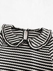 Cozy Pixies 2pcs Baby Girl Colorful Striped Ruffle Collar Long Sleeve Sweatshirt & Mini Skirt Set - Black and White - View 3