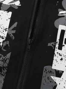 ROMWE MEN Street Life Áo hoodie có khóa kéo in chữ và hình chữ thập cho nam, phong cách đường phố cổ điển - màu đen - Xem 6