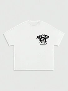 ROMWE MEN Street Life Camiseta de manga corta con estampado de estilo gótico para hombres, Halloween - Blanco - Ver 2