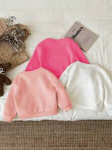 SHEIN 3 Stück herzförmige Muster Baby Mädchen Lässig einfach dicke thermisch gefütterte Langarm Sweatshirts in Weiß, Rosa, Burgunderrot, geeignet für Herbst und Winter