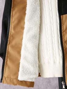 Conjunto informal de 2 piezas con chaqueta con capucha forrada térmica y estampado de letras en contraste y pantalones para niño preadolescente, para otoño/invierno