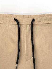 Quần Cargo Túi Rút Dây Rút Màu Trơn Thường Ngày Cho Nam - Màu Khaki - Xem 7