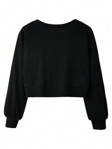 SHEIN 1件少女可爱青蛙图案黑色休闲衬衫式外套 - 黑色 - 查看 4
