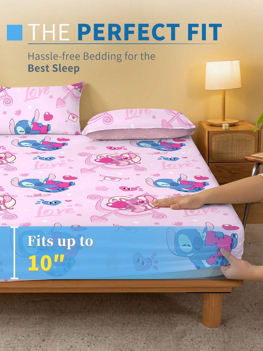 1pc Stitch Fitted Sheet, Lilo & Stitch, Soft And Comfortable, Perfect