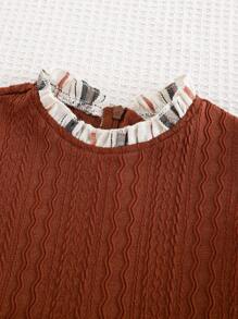 Cozy Pixies Colorful Plaid Contrast Hem Round Neck Long Sleeve Dress For Baby Girl - Brown - View 5