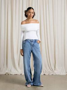 AiiRZ Ruched Bardot Long Sleeve Fitted Top - White - View 4