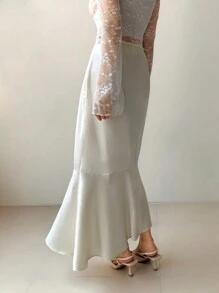 EastFlair 韩国时尚女装优雅飘逸鱼尾裙 - 白色 - 查看 2