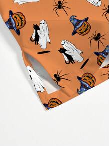 PopScrub Scrub Uniform Top With Halloween Pumpkin & Ghost Pattern - Multicolor - View 3