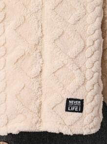 SHEIN Young Girl Fall/Winter Clothes  Young Girl Knitted Solid Color Fluffy Letter Embroidery Hooded Loose Flannelette Warm Casual Jacket,Autumn/Winter,Great For Casual & Daily Wear & School .