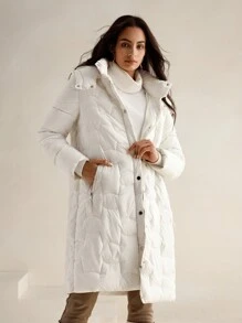 Anewsta Women's Detachable Hooded Embroidered Beige Long Jacket - Beige - View 5