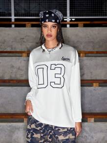 Streetz SHEIN Sport Vintage Americana Loose Letter & Numeric Print T-Shirt - White - View 6