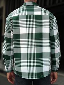 Manfinity Homme 男士格子长袖休闲夹克，带口袋，秋冬 - 彩色 - 查看 2