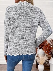 SHEIN LUNE Casual Shell Trim Mixed Yarn Sweater, Random Yarn Color, Autumn/Winter