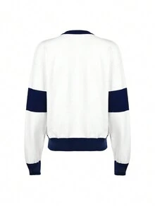 SHEIN EZwear 大码休闲撞色美国国旗印花大码宽松运动衫 - 彩色 - 查看 2