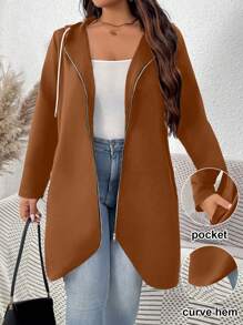 SHEIN LUNE Plus Size Women's Christmas Black Hoodie Fall Clothes Teacher Clothes Back To School Gradient Pattern Simple Daily Long Sleeve Coat