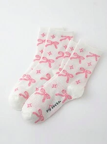 ROMWE Kawaii Women's Cute Bow Pattern Mid-Calf Socks - Multicolor - View 1
