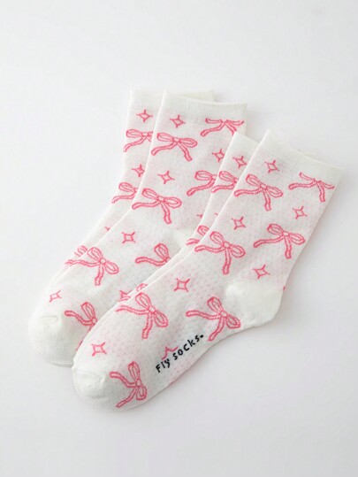 Kawaii Women's Cute Bow Pattern Mid-Calf Socks